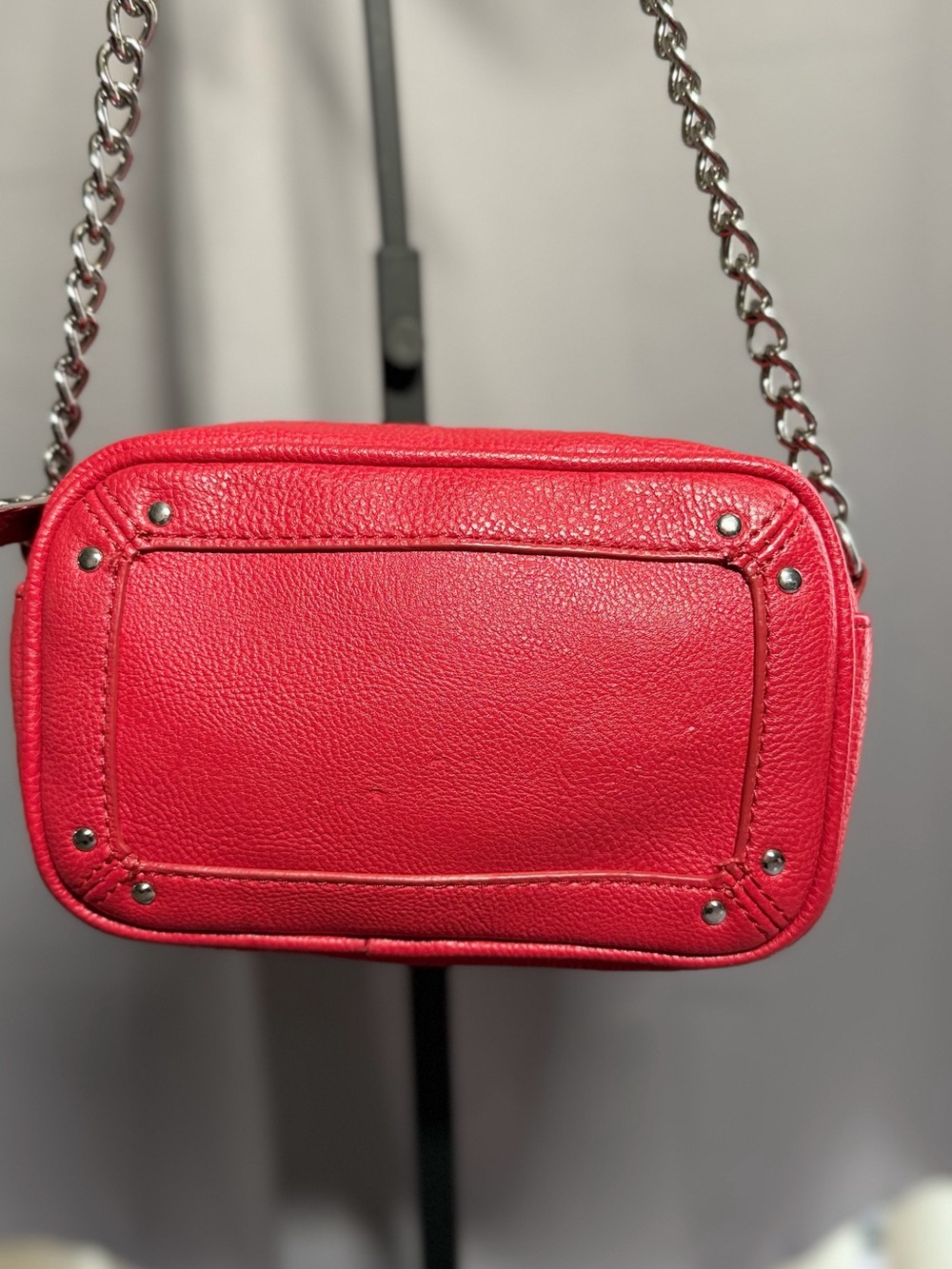 Express Red Leather Crossbody with Silver Chain Strap